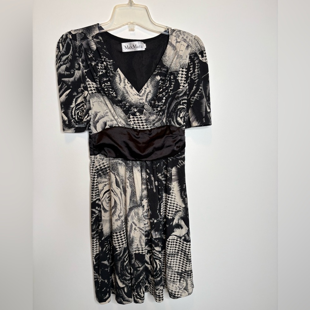 MaxMara Dress Black Cream Floral Luxury Fairycore Baby Doll Party Career Event